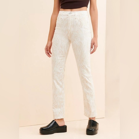 Hudson Distorted Zebra Holly Jeans Straight Leg Stretch Cream Tan Hi Rise Sz 28 - Picture 6 of 16